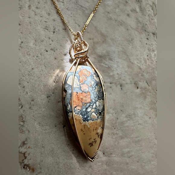 14k Gold Filled Maligano Jasper Necklace Pendant - Picture 2 of 7